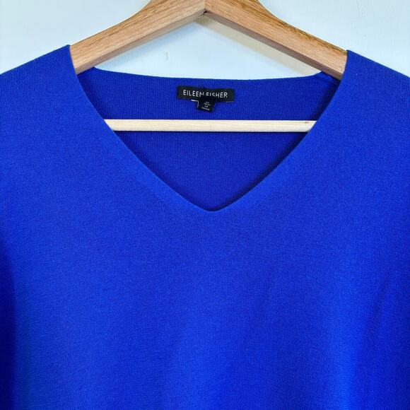 Eileen Fisher 3/4 V Neck Superfine Merino Wool Sweater Sz Small Luxury Minimal - Picture 6 of 15